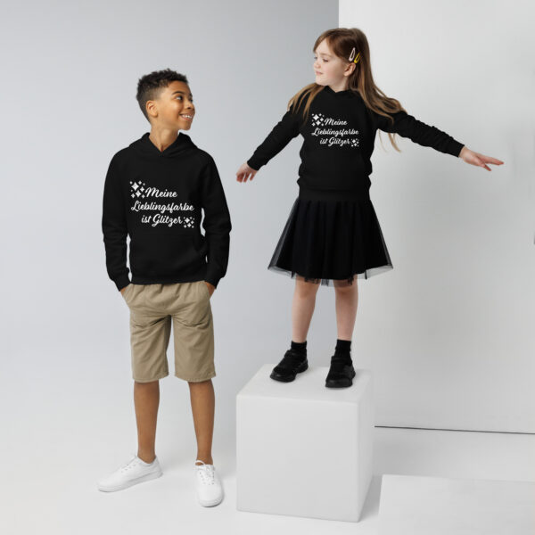 Öko-Kapuzenpullover für Kids “Glitzer” White Lettering